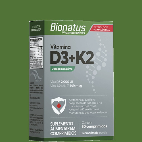 Kit 4 Vitamina D3 + K2 Mk-7 30 Comprimidos - Bionatus Sem Sabor