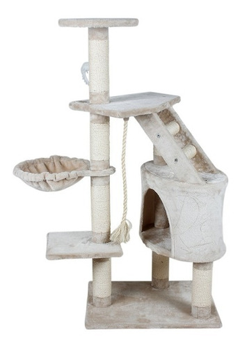 Mueble Rascador Gato 120 Cm Casa, Hamaca Y Cuerda 4 Niveles