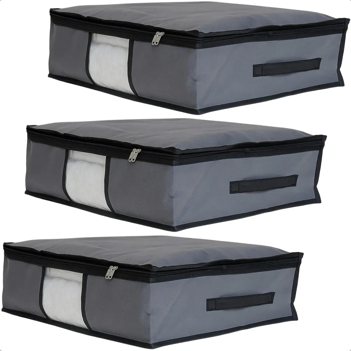 Kit 3 Saco Organizador Multiuso Closet Roupa Cama Mesa Banho Cor Cinza-escuro