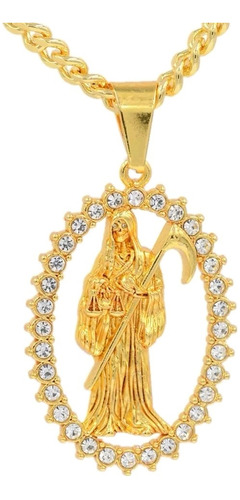 Cadena Con Dije De La Santa Muerte Oro Laminado 18k