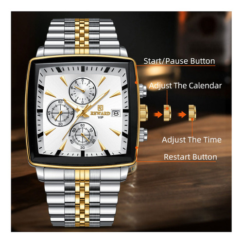 Reloj De Cuarzo Reward Cuadrado Con Cronógrafo