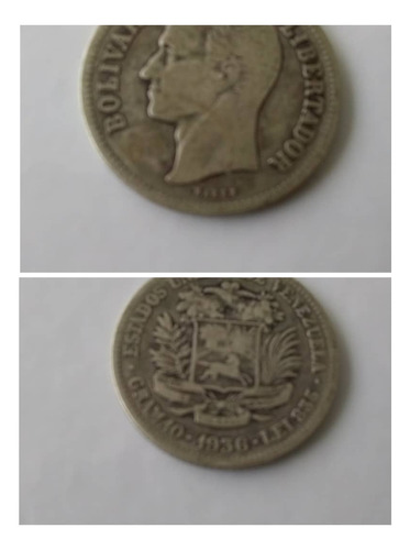 Moneda De Plata De 2 Bolívares Año 1936 