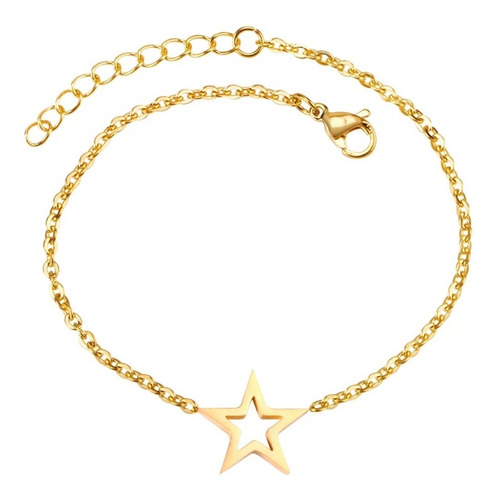 Pulsera Chapada En Oro 18k Acero Inoxidable Dije De Estrella