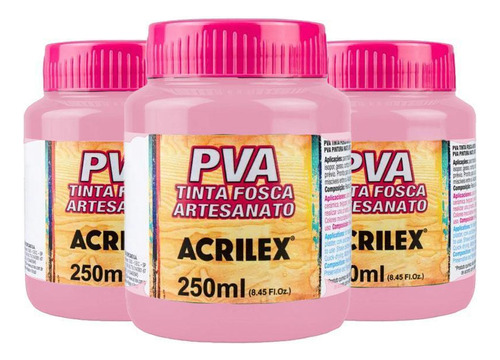 Kit Tinta Pva Fosca Artesanato 250ml 3un Rosa Cha Acrilex