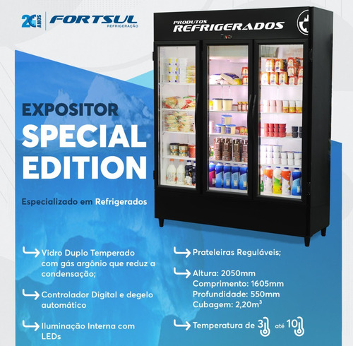 Expositor 3 Portas Vertical Fortsul Geladeira Autosserviço