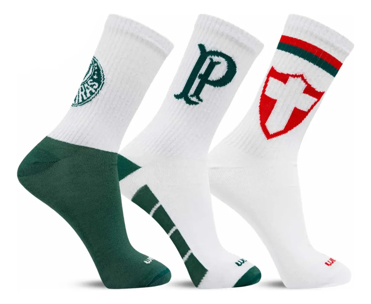 Kit 3 Meias Esportivas Clubes Futebol Running Academia Bike Palmeiras 38 Ao 43