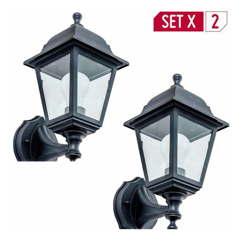 Farol Negro X2 Lámpara De Pared Para Exteriores Jardín Finca