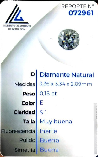 Diamante Natural Certificado 0.15ct 