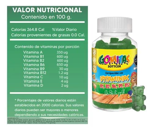 GOMITAS NIÑOS VITAMINAS B1,B2,B6,B9,B12, A,D,C y E FRASCO 85 UNIDADES  SOTTCOR-TIENDA BIOCENTRO LIMA PERÚ – BIOCENTRO PERÚ