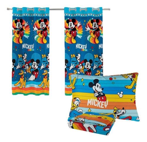 Kit Infantil Menino Jogo Cama + Cortina Mickey Mouse Disney