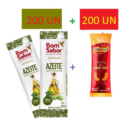 Azeite De Oliva + Vinagre Em Sachês Bom Sabor-1 Cx De Cada