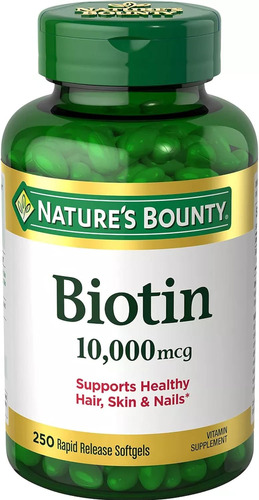 Biotina 10000 Mcg Soporte Premium Cabello Piel Uñas 250 Cap