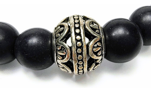 Pulsera Hombre Piedra Negra Con Hematite Y Dije Esfera