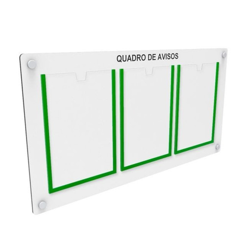 Quadro De Aviso C/ 3 Displays Em Acrílico P/ A4 - Verde