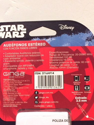 Imagen 2 de 2 de Star Wars Audífonos Estéreo Con Manos Libres (nuevo)