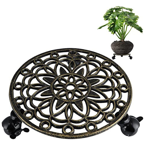 Cast Iron Plant Caddy 11 , Rolling Plant Stand With Loc...