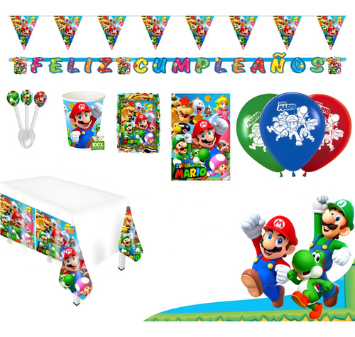 Kit Infantil Decoración Fiesta - Super Mario Bros X20 Inv