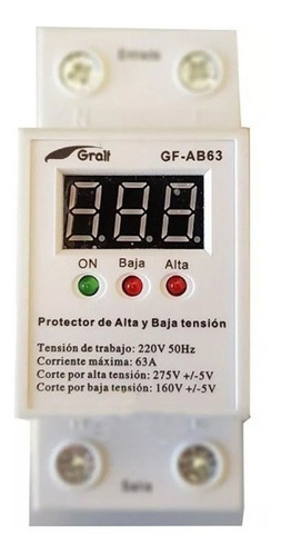 Protector Tension 63a Monofasico Alta / Baja Riel Din Gralf