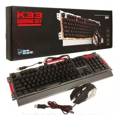 Combo Teclado Gamer Mouse Metalico K33 Retroiluminado Rgb