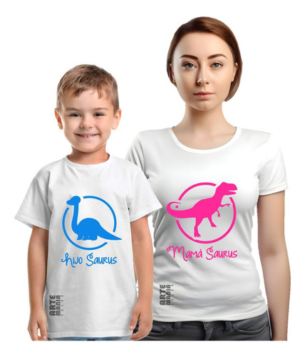 Pack 2 Polos Dia De La Madre Mamá Hijo Hija Dinosaurio