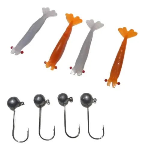 Kit Com 20 Camarão Artificial E 4 Jig Head Isca Robalo Iscas