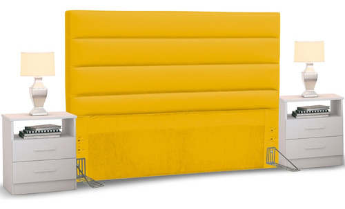 Cabeceira Cama Box Casal Queen 160cm Greta Corano Amarelo C/ 2 Criados