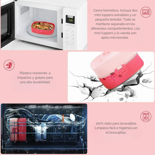 Set De Viandas Infantil Lunchera Con Cubiertos Hermética Rosa