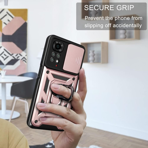 Funda Reforzada Anillo Con Protector De Cámara Para Xiaomi Rosa Pocophone Poco X7 Pro