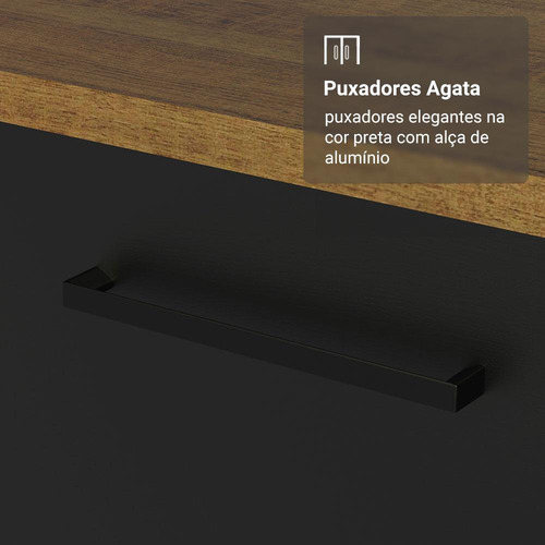 Armário Cozinha Completa 190cm Cristaleira Agata Madesa 01 Cor Rustic/Preto
