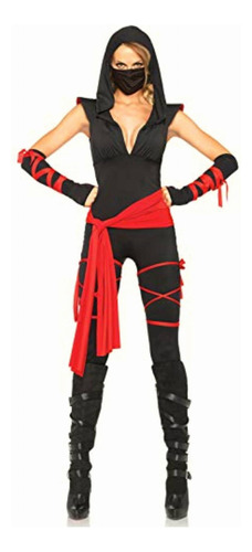 Leg Avenue Women's 4 Piece Deadly Ninja Costume, Black/red,