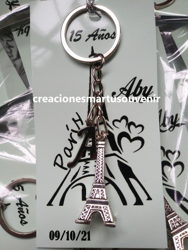 Llavero Torre Eiffel Dije Inicial Tarjeta Personalizada
