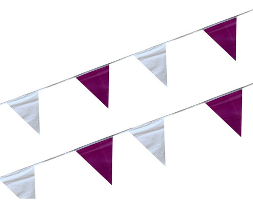 Tira Banderín Morado Y Blanco 50 M Polietileno Triangular