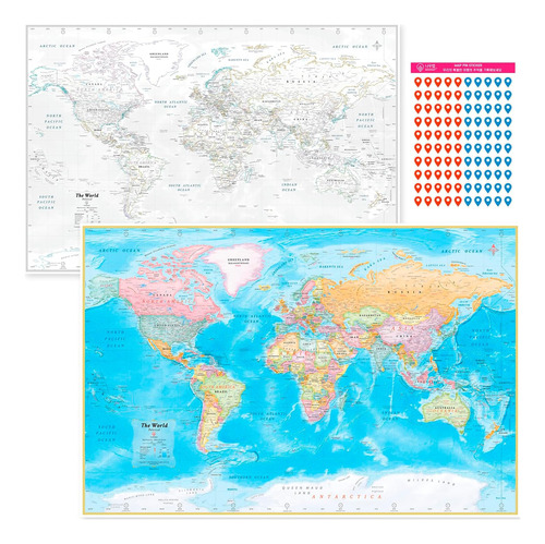 (aquashield) Póster De Mapa Del Mundo De Doble Cara  G...