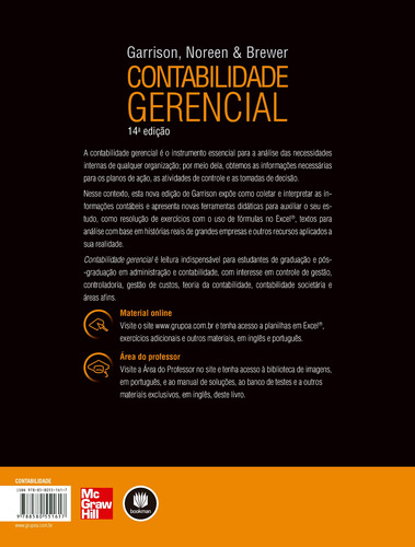 Contabilidade Gerencial, de Garrison, Ray H.. Editorial Amgh Editora Ltda.,Amgh - Me, capa mole em português, 2013