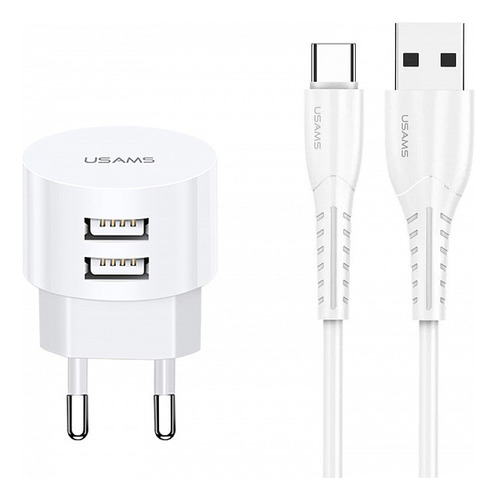 Cargador 2 Usb Ficha Redonda Cable Usb Tipo C Carga Rapida