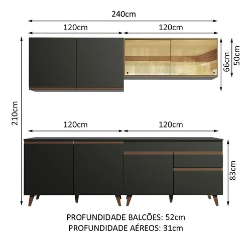 Cocina Integral Reims 2.40m Negro/marrón 01