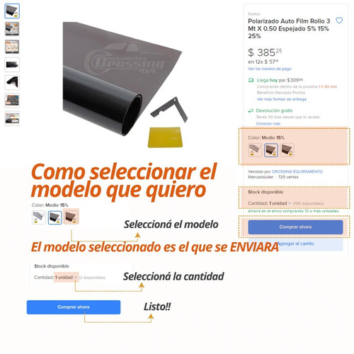 Imagen 3 de 9 de Polarizado Auto Film Rollo 3 Mt X 0.50 Laminas Varios Tonos
