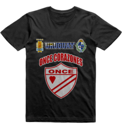 Remera Infantil Negra Uruguay Once Corazones Soriano