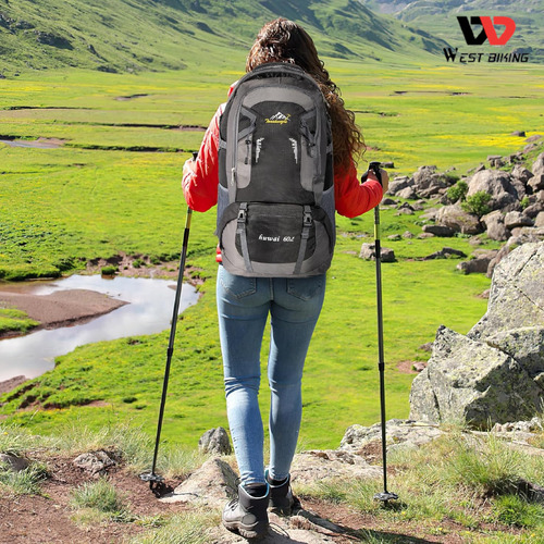 Mochila De Camping Impermeável Resistente Capacidade De 60l Cor Azul
