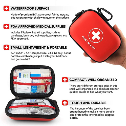 Mini First Aid Kit, 100 Pieces Water-resistant Hard Shell Sm