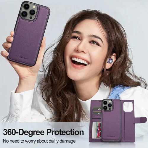 Funda Tipo Cartera De Piel Perforada Extraíble 2 En 1 Para I .