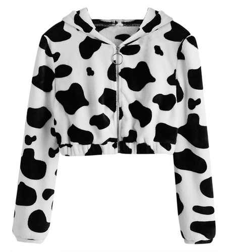 Blusa Feminina Pulôver Estampado De Vaca Manga Comprida Com