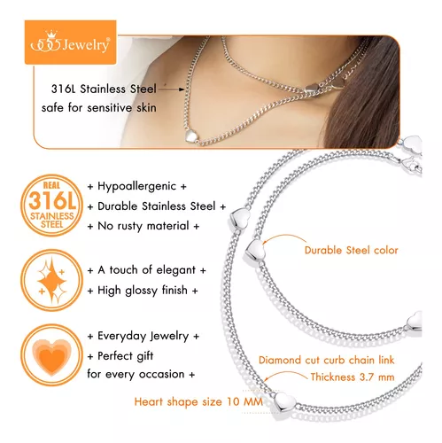 555Jewelry Collar de cadena de acero inoxidable para mujer, diseño de  corazón