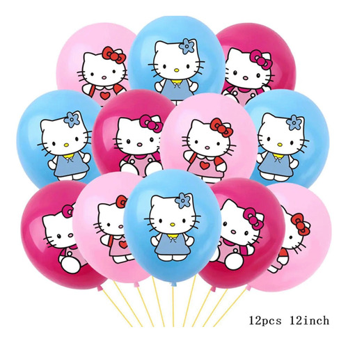 Pack 12 Globos Látex Hello Kitty -celebrainfantil