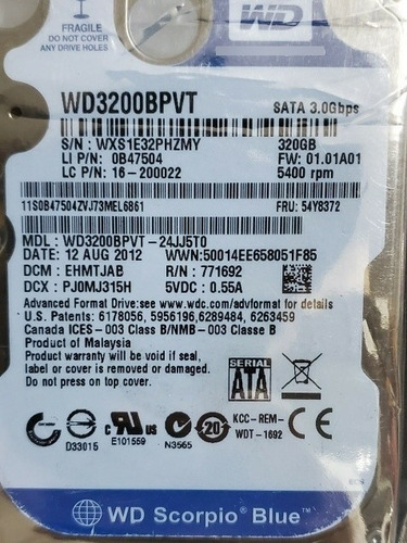Imagen 2 de 3 de Disco Duros 320gb Sata 2.5 Pulgadas Laptop 5400rpm Cero Hora