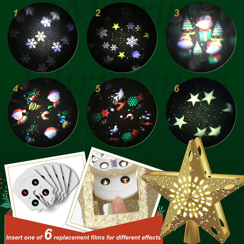 Estrella Dorada Led Giratoria Para Árbol De Navidad Decoraci