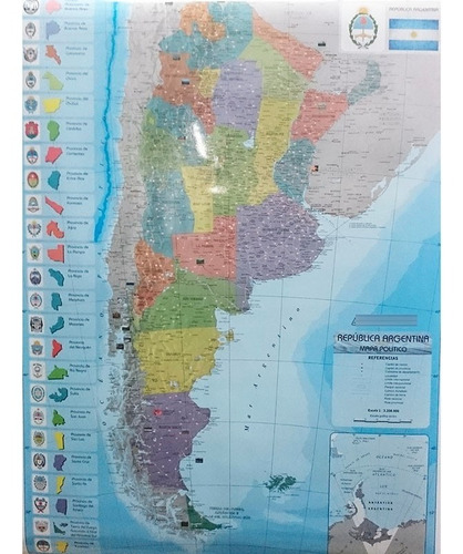 Mapa Mural Argentina Politico Fisico Doble Faz 130 X 95 Cms