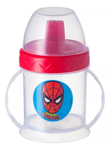 Copo Kids Alça Marvel Spider Man Vermelho 220ml Cor Transparente