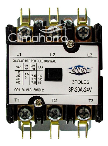 Contactor 3 Polos 24v 20 Amp Refrigeracion Aire Acondicionad