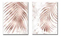 Comprar Set De Cuadros De Hojas Rosas\u002Fdoradas 2 Cuadros De 50x70